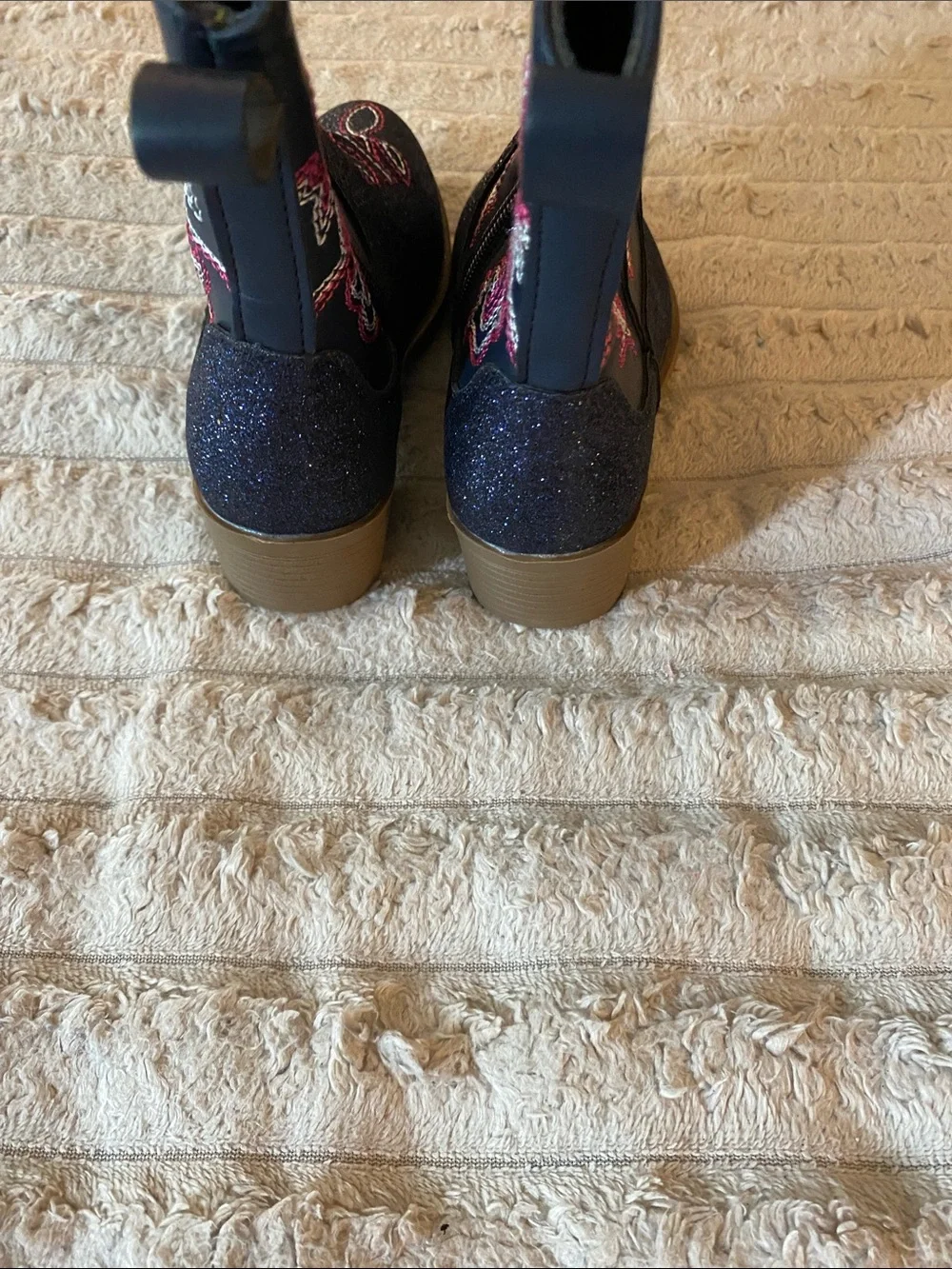 NWOT, Kids Glitter Navy Cowboy Boots with Pink Stitching